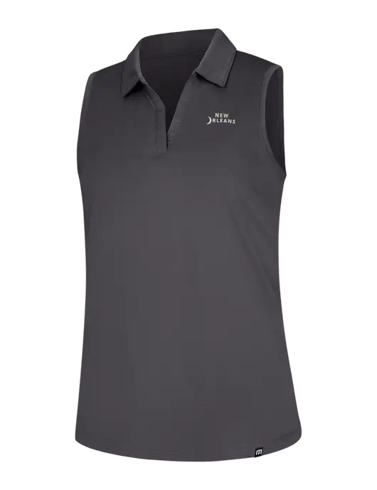 TravisMathew Womens Dark Medium Grey Coto Performance Sleeveless Polo w/Moon Logo