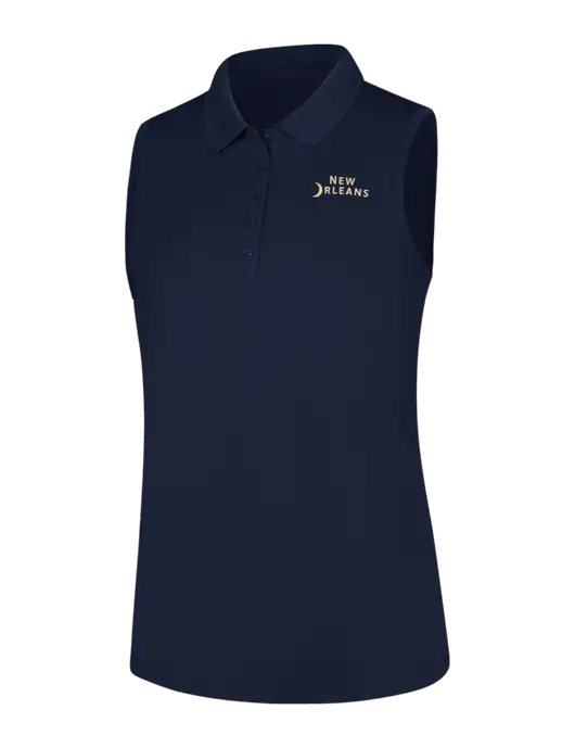 Womens Navy Dry Zone UV Micro-Mesh Sleeveless Polo w/Moon Logo