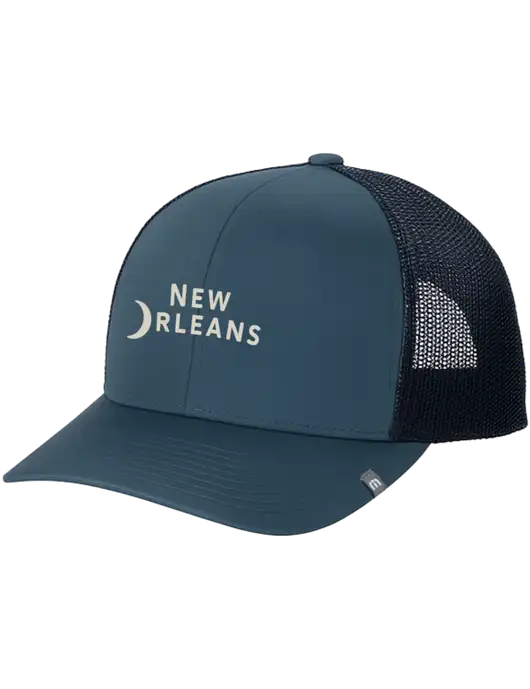 TravisMathew Dark Slate Blue Cruz Trucker Cap w/Moon Logo