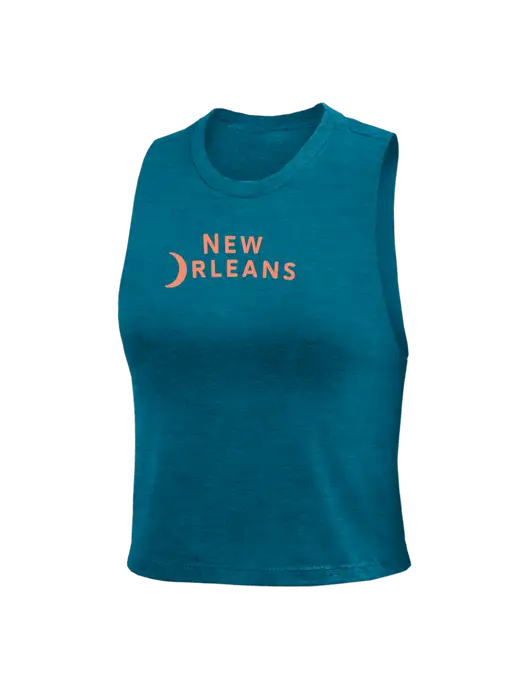 BELLA+CANVAS Womens Heather Teal Racerback Crop Tank  w/Moon Logo