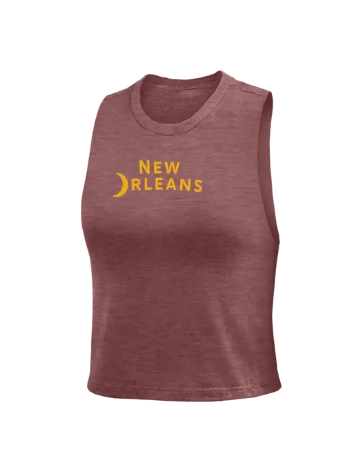 BELLA+CANVAS Womens Heather Coral Racerback Crop Tank  w/Moon Logo