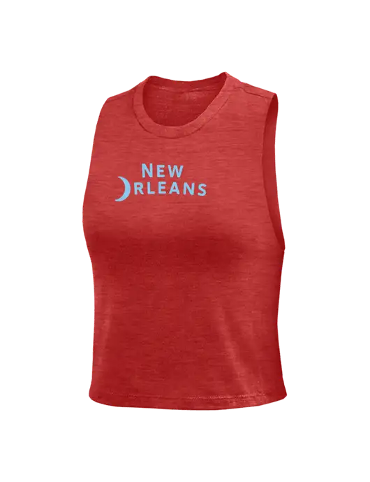 BELLA+CANVAS Womens Heather Red Racerback Crop Tank  w/Moon Logo