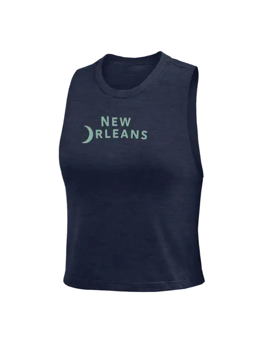 BELLA+CANVAS Womens Heather Navy Racerback Crop Tank  w/Moon Logo