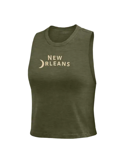BELLA+CANVAS Womens Heather Dark Green Racerback Crop Tank  w/Moon Logo