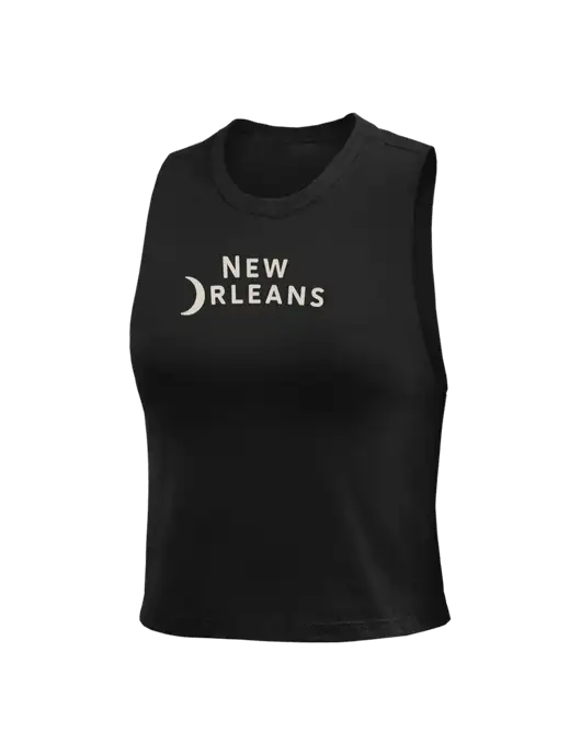 BELLA+CANVAS Womens Black Racerback Crop Tank  w/Moon Logo