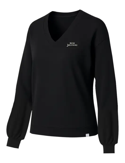 TravisMathew Womens Long Weekend Black V-Neck
 w/Moon Logo