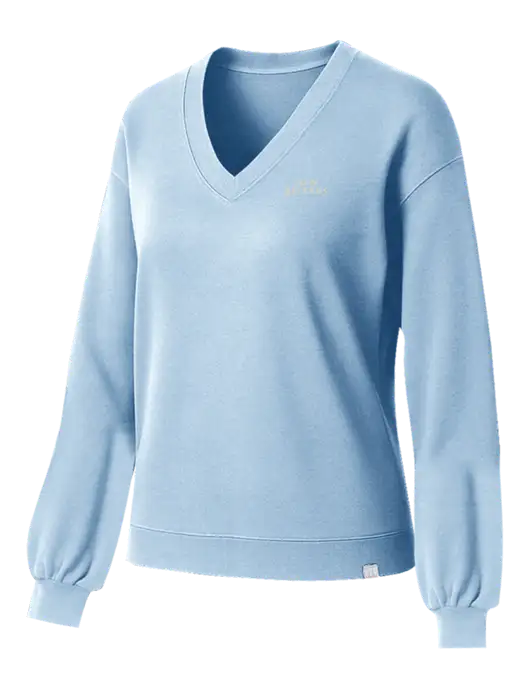 TravisMathew Womens Long Weekend Light Blue Heather V-Neck
 w/Moon Logo