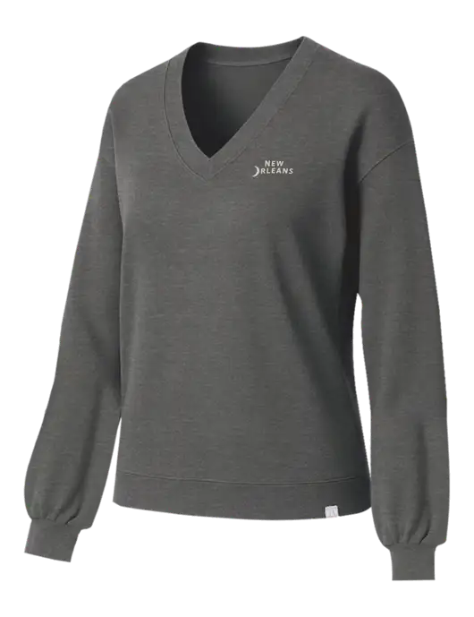 TravisMathew Womens Long Weekend Medium Heather Grey V-Neck
 w/Moon Logo