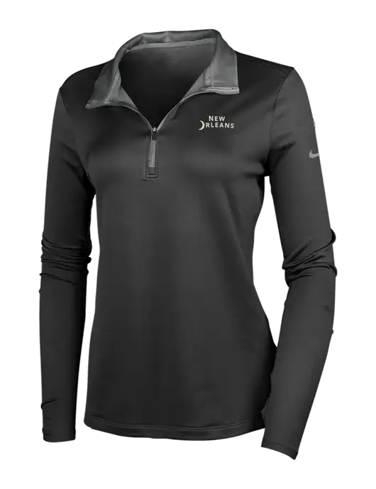 NIKE Black/Dark Grey Womens Dry-Fit Stretch 1/2 Zip Cover-Up w/Moon Logo