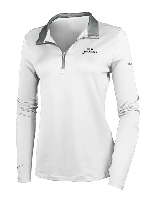 NIKE White/Dark Grey Womens Dry-Fit Stretch 1/2 Zip Cover-Up w/Moon Logo