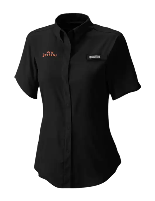Columbia Black Womens PFG Tamiami II Short Sleeve Shirt w/Moon Logo