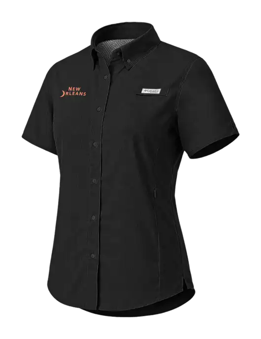 Columbia Black Womens PFG Tamiami II Short Sleeve Shirt w/Moon Logo
