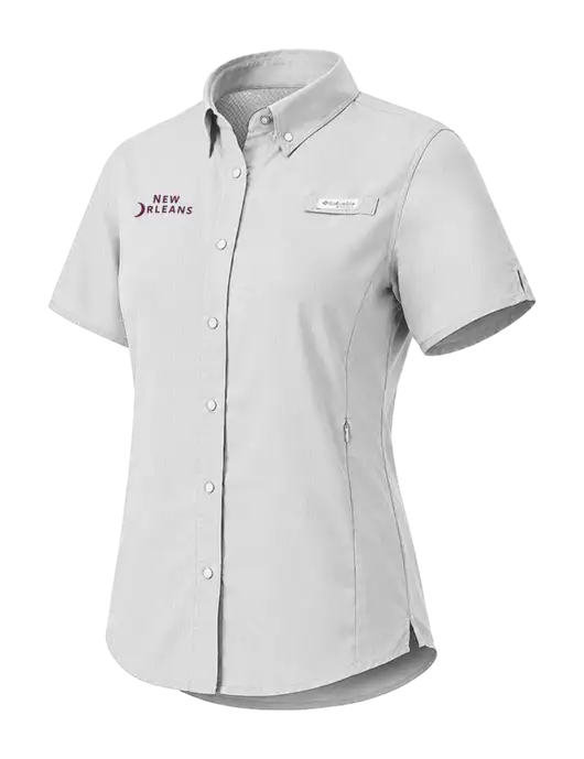 Columbia Grey Womens PFG Tamiami II Short Sleeve Shirt w/Moon Logo