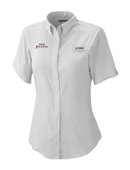 Columbia Grey Womens PFG Tamiami II Short Sleeve Shirt w/Moon Logo
