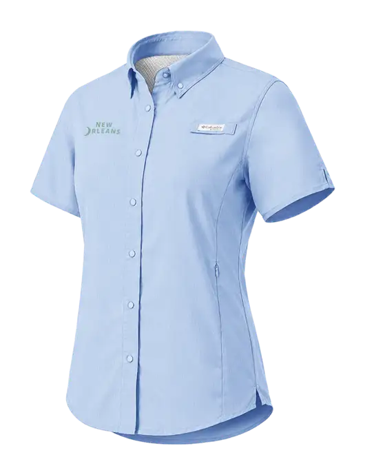 Columbia Light Blue Womens PFG Tamiami II Short Sleeve Shirt w/Moon Logo