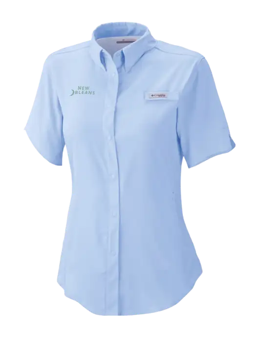 Columbia Light Blue Womens PFG Tamiami II Short Sleeve Shirt w/Moon Logo