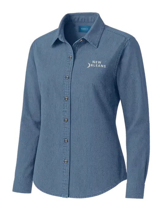 Womens Long Sleeve Light Blue Denim Shirt
 w/Moon Logo