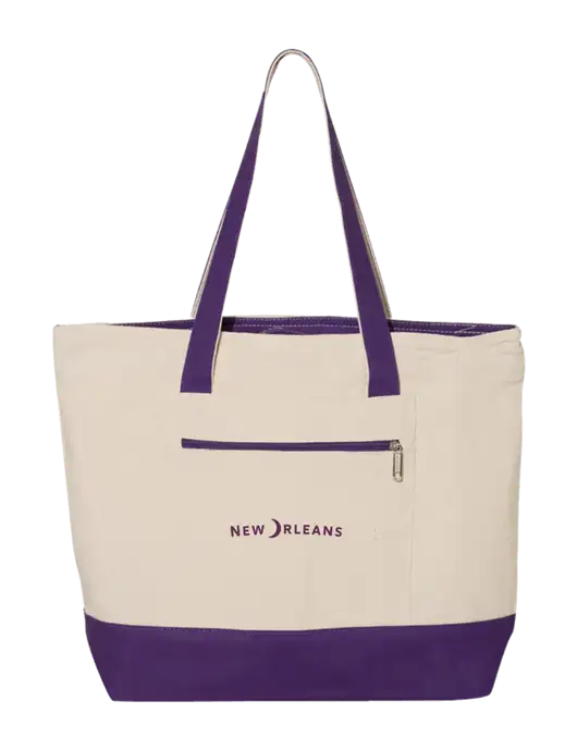 Natural/Purple Zippered Tote  w/Moon Logo