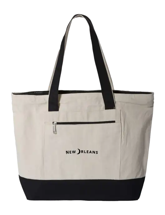 Natural/Black Zippered Tote  w/Moon Logo
