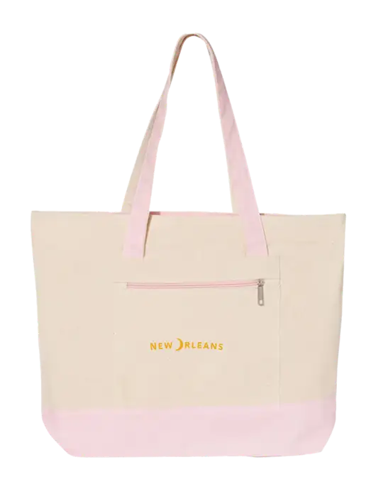 Natural/Light Pink Zippered Tote  w/Moon Logo