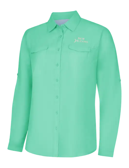 Womens Light Green Long Sleeve UV Daybreak Shirt w/Moon Logo