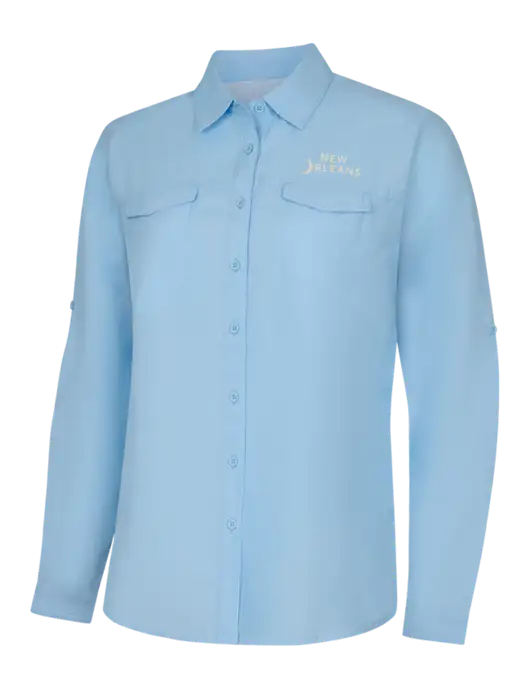 Womens Light Blue Long Sleeve UV Daybreak Shirt w/Moon Logo