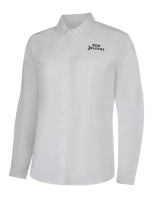Womens White Long Sleeve UV Daybreak Shirt w/Moon Logo