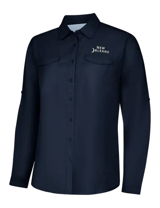 Womens Navy Long Sleeve UV Daybreak Shirt w/Moon Logo