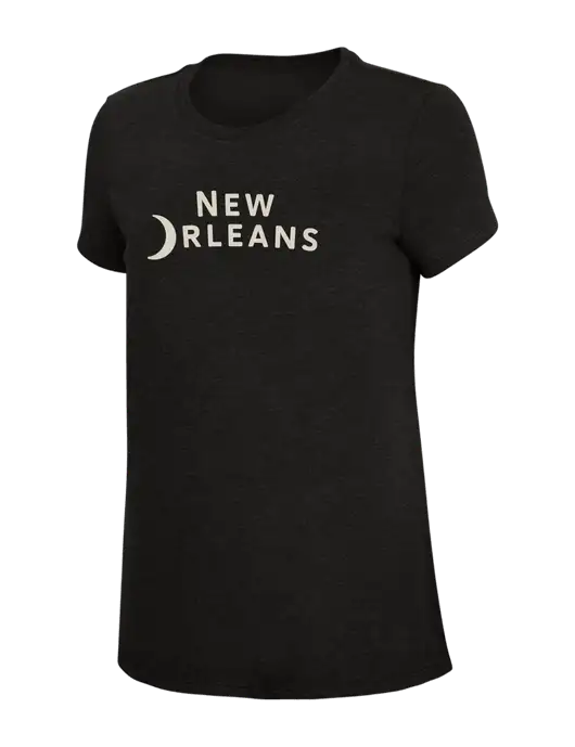 Womens Simply Soft Black 4.5oz Poly/Combed Ring Spun Cotton T-Shirt w/Moon Logo