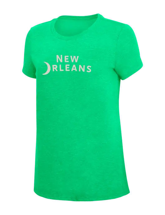 Womens Simply Soft Green Frost 4.5oz Poly/Combed Ring Spun Cotton T-Shirt w/Moon Logo