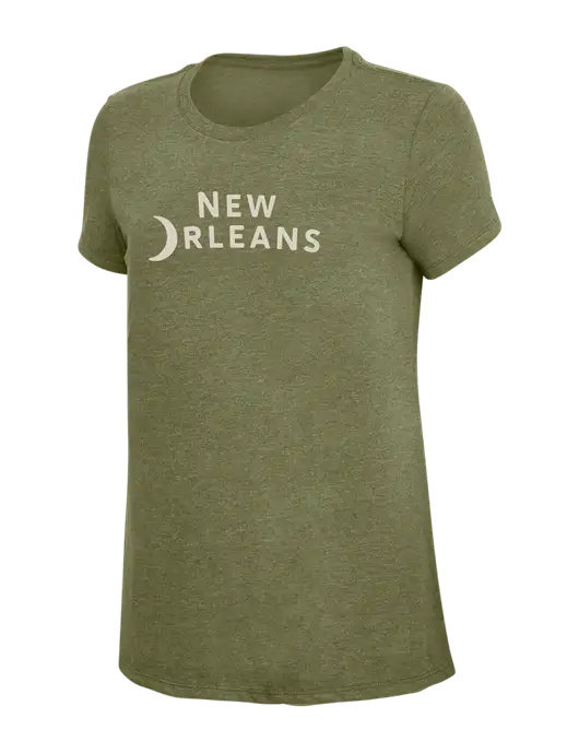 Womens Simply Soft Military Green Frost 4.5oz Poly/Combed Ring Spun Cotton T-Shirt
 w/Moon Logo